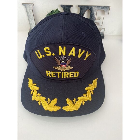 US Navy Cap Retired Snap Back Baseball Blue Embroidered OS Naval Aviation Wings - Picture 1 of 16